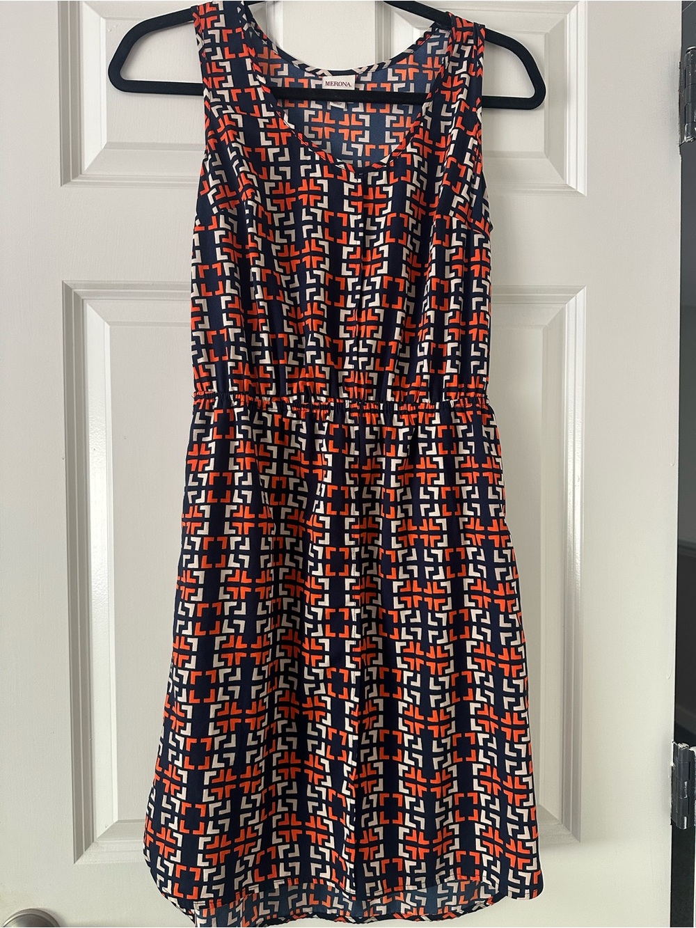 Merona Navy, Orange & White Geometric Sleeveless Dress